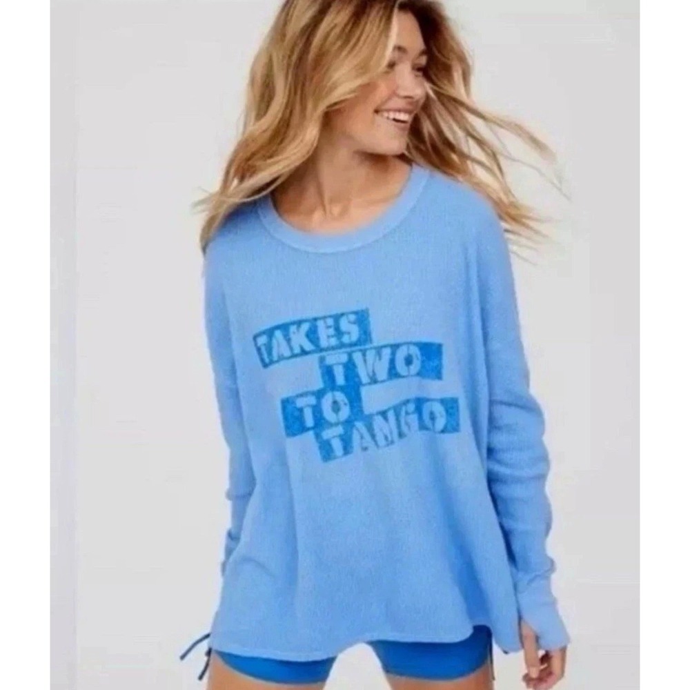 Aerie OFFLINE Women's Small Blue It Takes Two To Tango Oversized Thermal T-Shirt